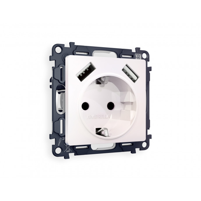 MA209010 Комплект механизма электрической розетки ALFA Жемчуг 2USB A+A 18W (быстрая зарядка) с/з QUANT (AP2090, VM155)