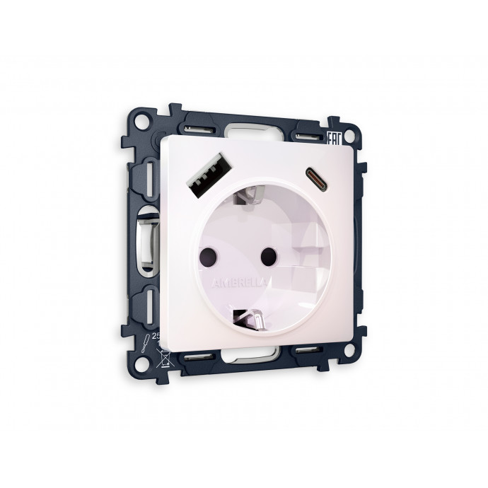 MA210010 Комплект механизма электрической розетки ALFA Жемчуг 2USB A+C 20W (быстрая зарядка) с/з QUANT (AP2100, VM160)