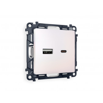 MA211010 Комплект механизма розетки ALFA Жемчуг 2USB A+C 20W (быстрая зарядка) QUANT (AP2110, VM177)