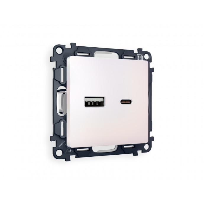 MA211010 Комплект механизма розетки ALFA Жемчуг 2USB A+C 20W (быстрая зарядка) QUANT (AP2110, VM177)