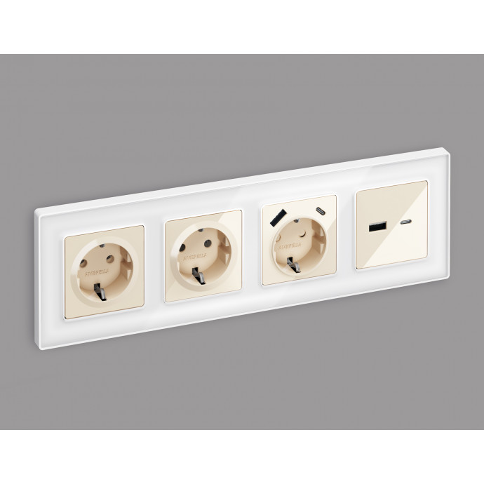 MA311010 Комплект механизма розетки ALFA Бежевый глянец 2USB A+C 20W (быстрая зарядка) QUANT (AP3100, VM177)