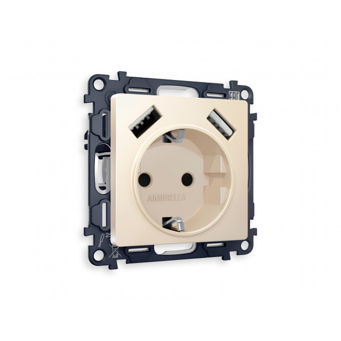 MA329010 Комплект механизма электрической розетки ALFA Бежевый матовый 2USB A+A 18W (быстрая зарядка) с/з QUANT (AP3290, VM155)
