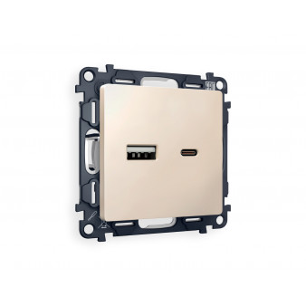 MA331010 Комплект механизма розетки ALFA Бежевый матовый 2USB A+C 20W (быстрая зарядка) QUANT (AP3310, VM177)