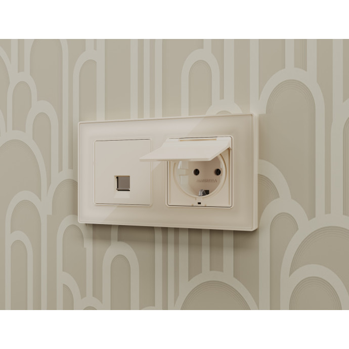 MA332030 Комплект механизма телефонной розетки ALFA Бежевый матовый RJ-11(4P4C) с шторкой QUANT (AP3320, VM190)