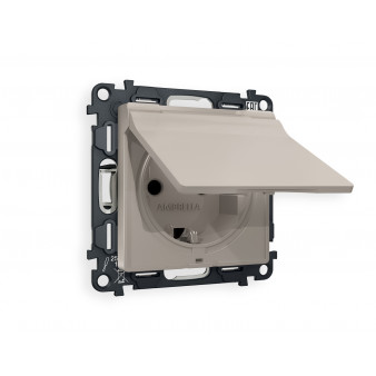 MA368010 Комплект механизма электрической розетки ALFA Серо-бежевый матовый с/з с шторками и крышкой IP44 QUANT (AP3680, VM141)
