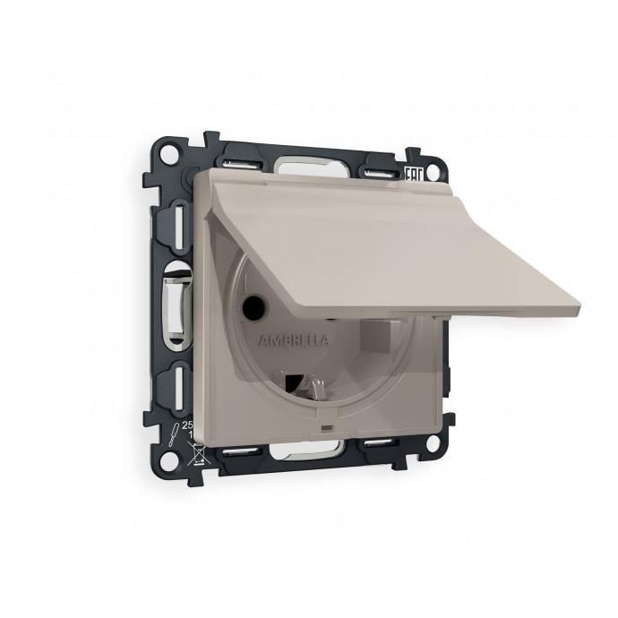 MA368010 Комплект механизма электрической розетки ALFA Серо-бежевый матовый с/з с шторками и крышкой IP44 QUANT (AP3680, VM141)