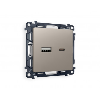 MA371010 Комплект механизма розетки ALFA Серо-бежевый матовый 2USB A+C 20W (быстрая зарядка) QUANT (AP3710, VM177)