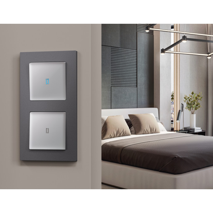 MA402040 Комплект механизма 1-кл проходного выключателя с подсветкой 10000K ALFA Серебро глянец QUANT (AP4020, VM105, G29B)