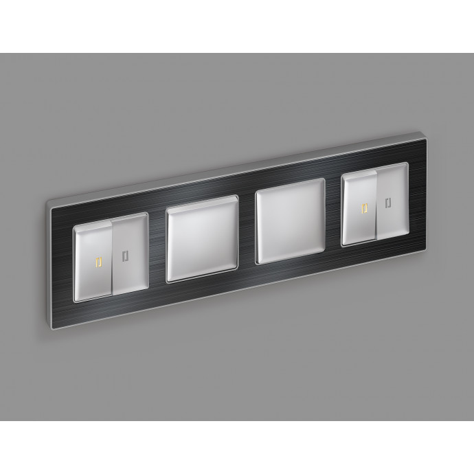 MA404010 Комплект механизма 2-кл выключателя с подсветкой 3200K ALFA Серебро глянец QUANT (AP4040, VM115, G11Y)