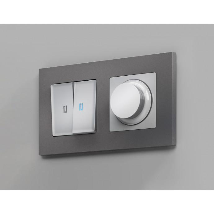 MA404040 Комплект механизма 2-кл проходного выключателя с подсветкой 10000K ALFA Серебро глянец QUANT (AP4040, VM120, G29B)