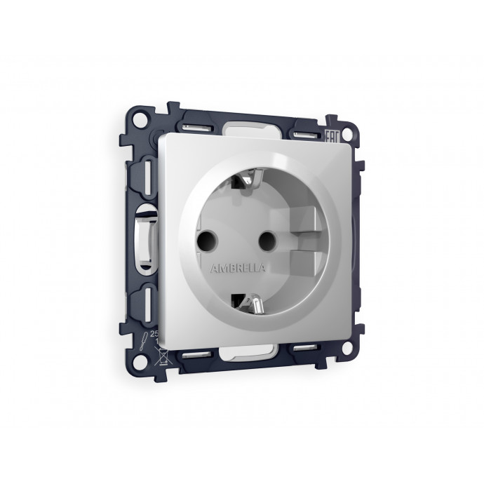 MA407010 Комплект механизма электрической розетки ALFA Серебро глянец с/з с шторками QUANT (AP4070, VM141)