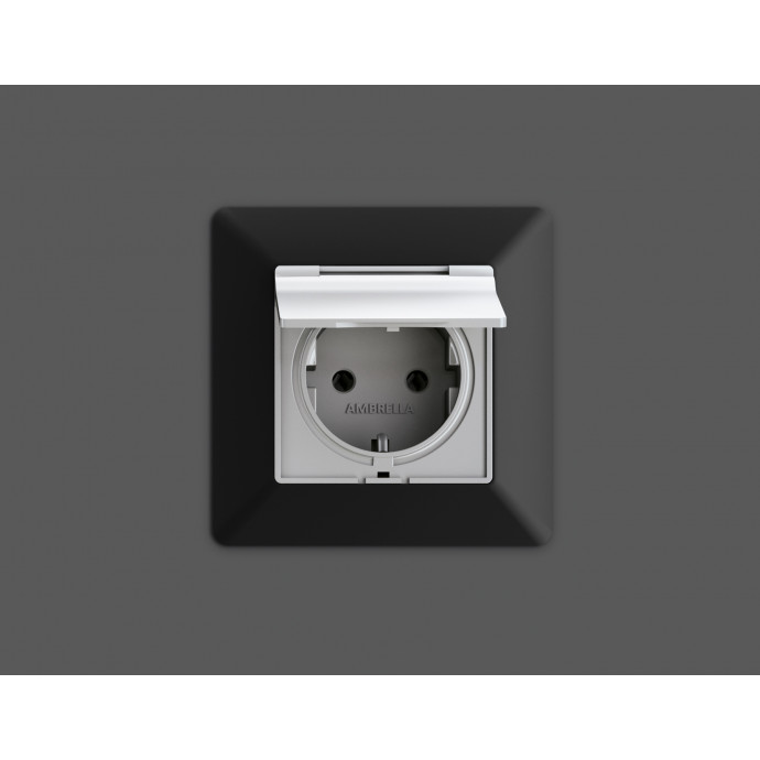 MA408010 Комплект механизма электрической розетки ALFA Серебро глянец с/з с шторками и крышкой IP44 QUANT (AP4080, VM141)