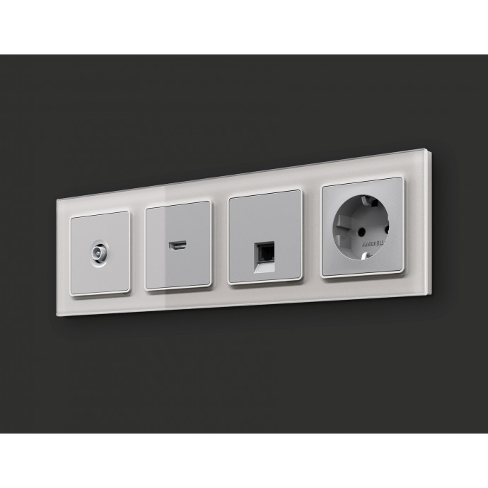 MA412010 Комплект механизма компьютерной розетки ALFA Серебро глянец RJ-45(8P8C) CAT6 с шторкой QUANT (AP4120, VM188)