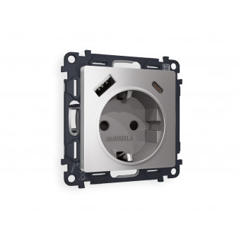 MA510010 Комплект механизма электрической розетки ALFA Сталь матовый 2USB A+C 20W (быстрая зарядка) с/з QUANT (AP5100, VM160)