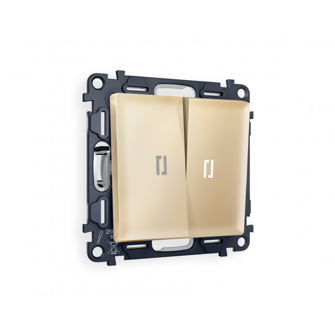 MA604015 Комплект механизма 2-кл выключателя с подсветкой 5600K ALFA Шампань QUANT (AP6040, VM115, G14W)