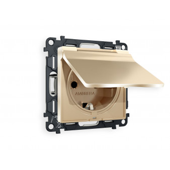 MA608010 Комплект механизма электрической розетки ALFA Шампань с/з с шторками и крышкой IP44 QUANT (AP6080, VM141)