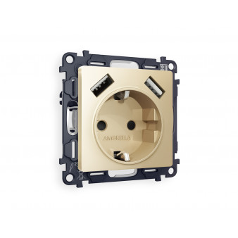 MA609010 Комплект механизма электрической розетки ALFA Шампань 2USB A+A 18W (быстрая зарядка) с/з QUANT (AP6060, VM155)