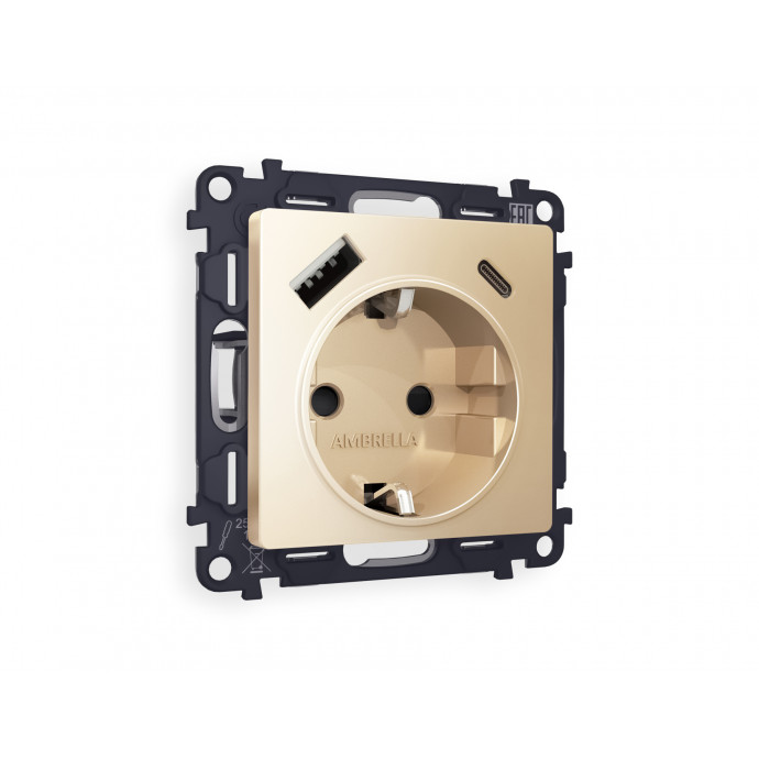 MA610010 Комплект механизма электрической розетки ALFA Шампань 2USB A+C 20W (быстрая зарядка) с/з QUANT (AP6100, VM160)