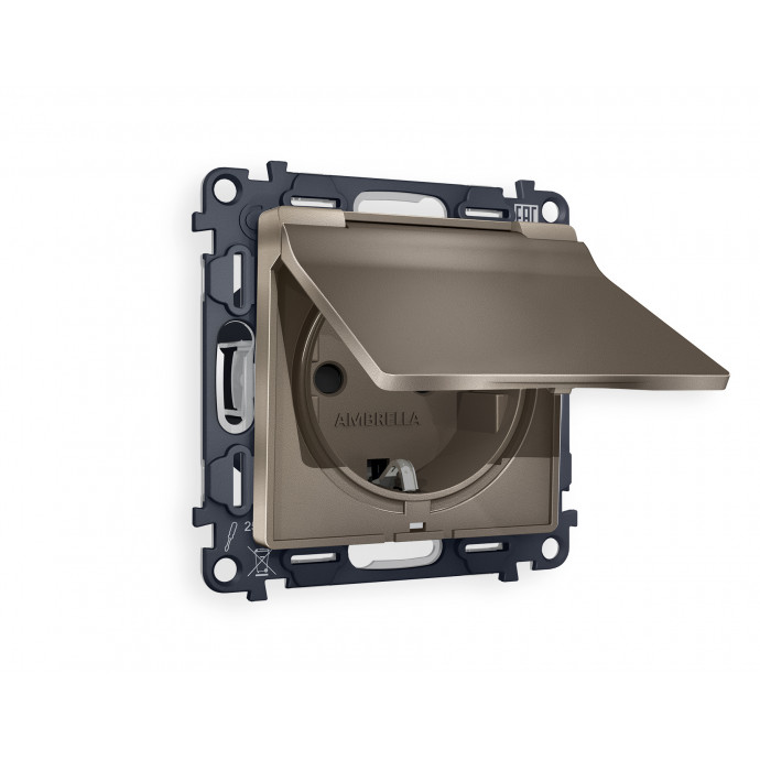 MA638010 Комплект механизма электрической розетки ALFA Темная бронза матовый с/з с шторками и крышкой IP44 QUANT (AP6380, VM141)