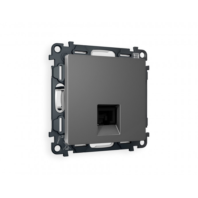 MA662010 Комплект механизма компьютерной розетки ALFA Антрацит серый RJ-45(8P8C) CAT6 с шторкой QUANT (AP6620, VM188)