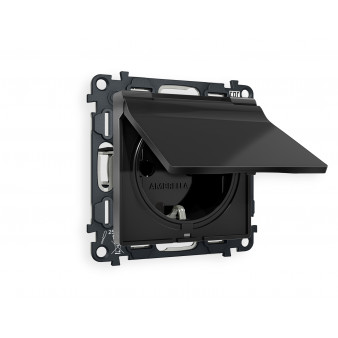 MA808010 Комплект механизма электрической розетки ALFA Черный матовый с/з с шторками и крышкой IP44 QUANT (AP8080, VM141)