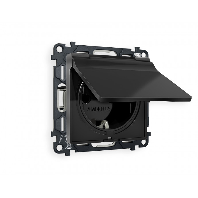 MA808010 Комплект механизма электрической розетки ALFA Черный матовый с/з с шторками и крышкой IP44 QUANT (AP8080, VM141)