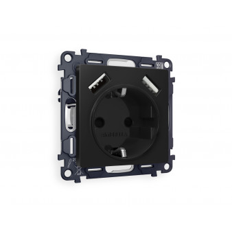 MA809010 Комплект механизма электрической розетки ALFA Черный матовый 2USB A+A 18W (быстрая зарядка) с/з QUANT (AP8090, VM155)