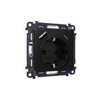 MA810010 Комплект механизма электрической розетки ALFA Черный матовый 2USB A+C 20W (быстрая зарядка) с/з QUANT (AP8100, VM160)