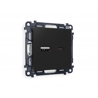 MA811010 Комплект механизма розетки ALFA Черный матовый 2USB A+C 20W (быстрая зарядка) QUANT (AP8110, VM177)