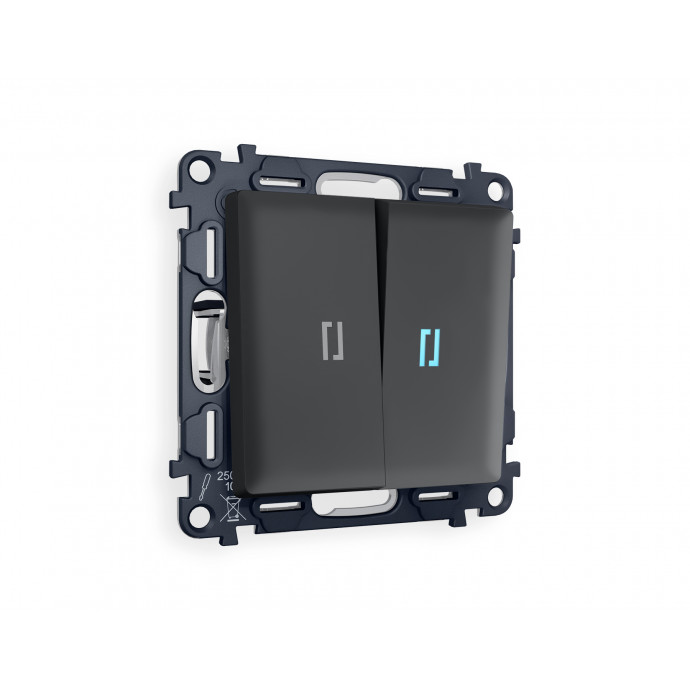 MA904040 Комплект механизма 2-кл проходного выключателя с подсветкой 10000K ALFA Графит мягкое касание QUANT (AP9040, VM120, G29B)