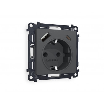 MA910010 Комплект механизма электрической розетки ALFA Графит мягкое касание 2USB A+C 20W (быстрая зарядка) с/з QUANT (AP9100, VM160)