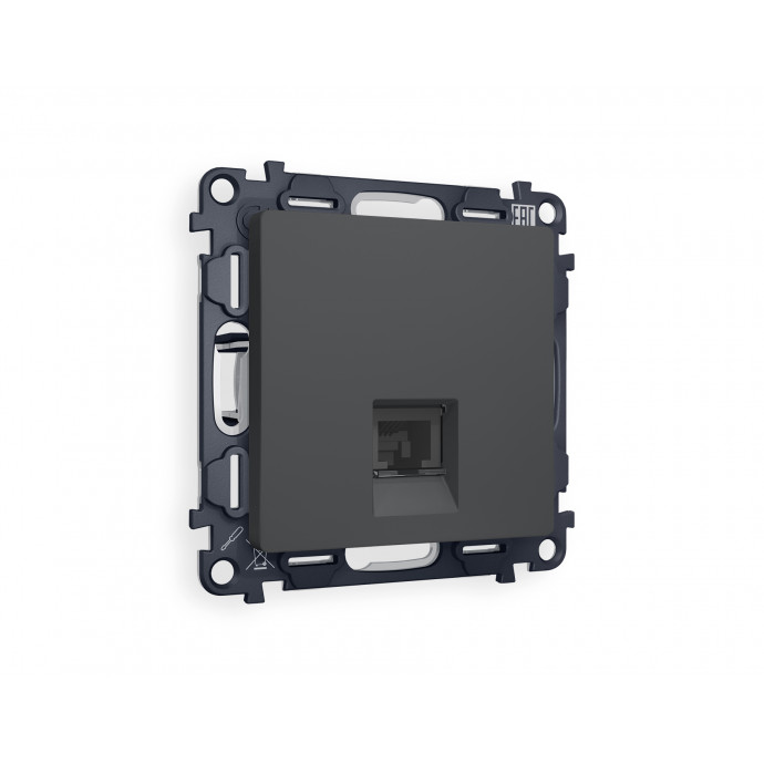 MA912010 Комплект механизма компьютерной розетки ALFA Графит мягкое касание RJ-45(8P8C) CAT6 с шторкой QUANT (AP9120, VM188)