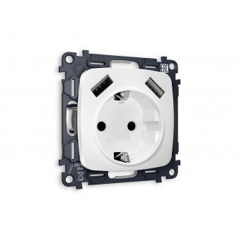 MO129010 Комплект механизма электрической розетки OMEGA Белый матовый 2USB A+A 18W (быстрая зарядка) с/з QUANT (OP1290, VM155)