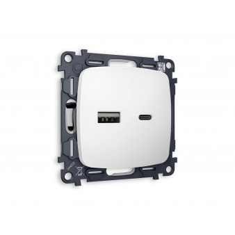 MO131010 Комплект механизма розетки OMEGA Белый матовый 2USB A+C 20W (быстрая зарядка) QUANT (OP1310, VM177)