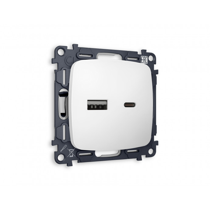 MO131010 Комплект механизма розетки OMEGA Белый матовый 2USB A+C 20W (быстрая зарядка) QUANT (OP1310, VM177)