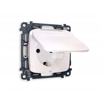 MO208010 Комплект механизма электрической розетки OMEGA Жемчуг с/з с шторками и крышкой IP44 QUANT (OP2080, VM141)