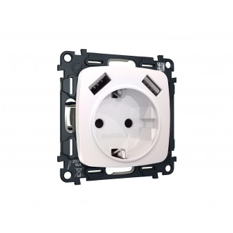 MO209010 Комплект механизма электрической розетки OMEGA Жемчуг 2USB A+A 18W (быстрая зарядка) с/з QUANT (OP2090, VM155)