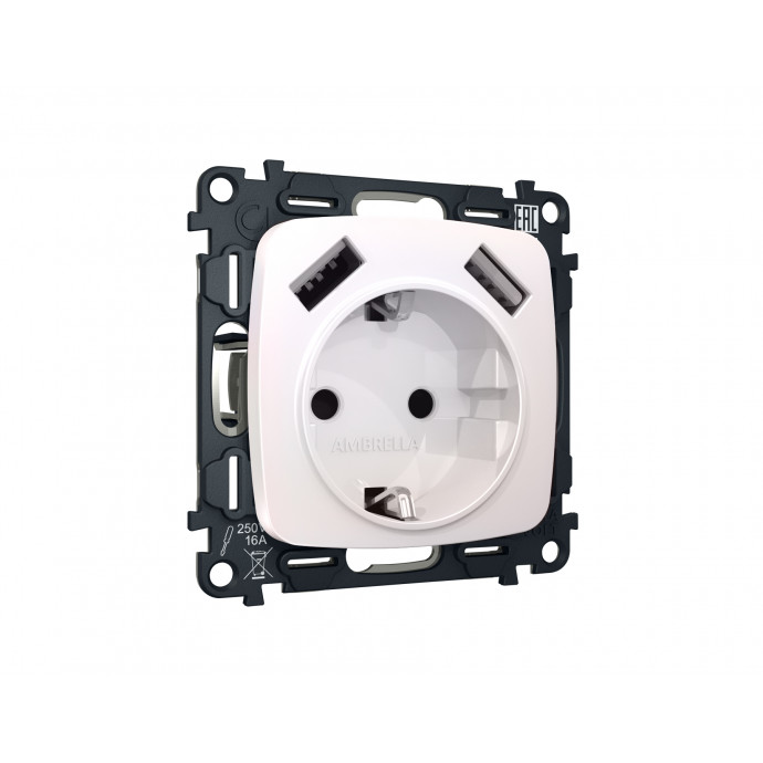 MO209010 Комплект механизма электрической розетки OMEGA Жемчуг 2USB A+A 18W (быстрая зарядка) с/з QUANT (OP2090, VM155)