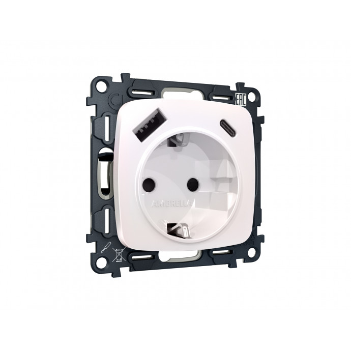 MO210010 Комплект механизма электрической розетки OMEGA Жемчуг 2USB A+C 20W (быстрая зарядка) с/з QUANT (OP2100, VM160)