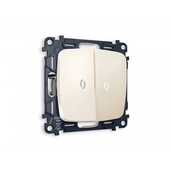 MO304015 Комплект механизма 2-кл выключателя с подсветкой 5600K OMEGA Бежевый глянец QUANT (OP3040, VM115, G14W)