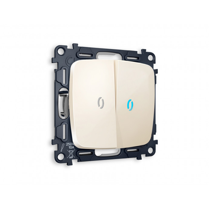 MO304020 Комплект механизма 2-кл выключателя с подсветкой 10000K OMEGA Бежевый глянец QUANT (OP3040, VM115, G17B)