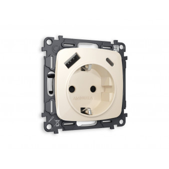MO310010 Комплект механизма электрической розетки OMEGA Бежевый глянец 2USB A+C 20W (быстрая зарядка) с/з QUANT (OP3100, VM160)