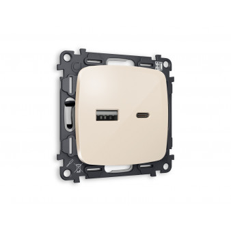 MO311010 Комплект механизма розетки OMEGA Бежевый глянец 2USB A+C 20W (быстрая зарядка) QUANT (OP3100, VM177)