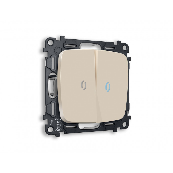 MO324040 Комплект механизма 2-кл проходного выключателя с подсветкой 10000K OMEGA Бежевый матовый QUANT (OP3240, VM120, G29B)