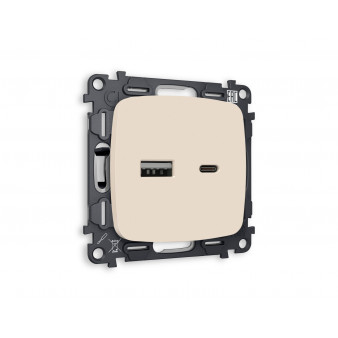 MO331010 Комплект механизма розетки OMEGA Бежевый матовый 2USB A+C 20W (быстрая зарядка) QUANT (OP3310, VM177)