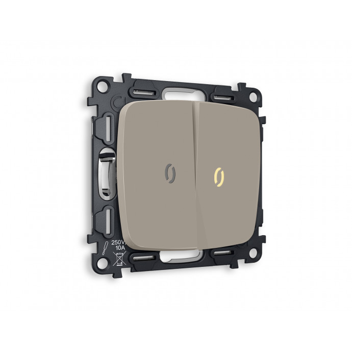 MO364030 Комплект механизма 2-кл проходного выключателя с подсветкой 3200K OMEGA Серо-бежевый матовый QUANT (OP3640, VM120, G22Y)