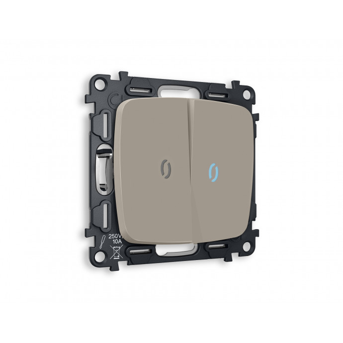 MO364040 Комплект механизма 2-кл проходного выключателя с подсветкой 10000K OMEGA Серо-бежевый матовый QUANT (OP3640, VM120, G29B)