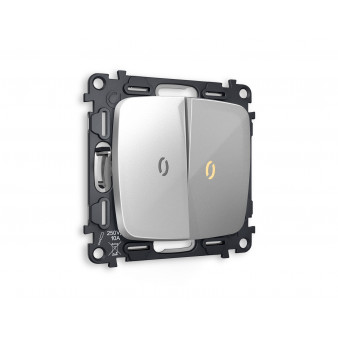 MO404010 Комплект механизма 2-кл выключателя с подсветкой 3200K OMEGA Серебро глянец QUANT (OP4040, VM115, G11Y)