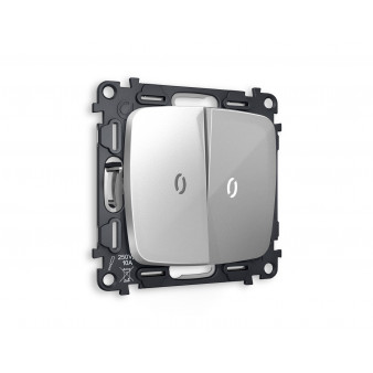 MO404015 Комплект механизма 2-кл выключателя с подсветкой 5600K OMEGA Серебро глянец QUANT (OP4040, VM115, G14W)