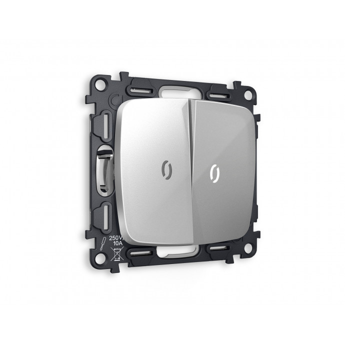 MO404015 Комплект механизма 2-кл выключателя с подсветкой 5600K OMEGA Серебро глянец QUANT (OP4040, VM115, G14W)